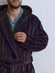 Brown/Blue Striped Borg Dressing Gown - Image 4 of 8