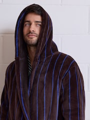 Brown/Blue Striped Borg Dressing Gown - Image 5 of 8