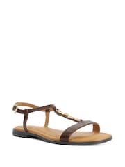 Dune London Brown Wide Fit Lollipops T-Bar Flat Sandals - Image 2 of 5