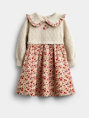 Jojo Maman Bébé Natural Floral Knitted Collar Combo Dress - Image 1 of 4