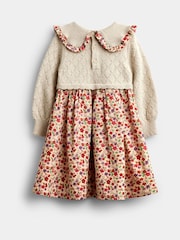 Jojo Maman Bébé Natural Floral Knitted Collar Combo Dress - Image 2 of 4