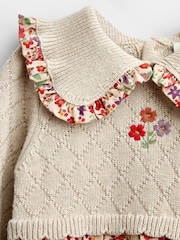 Jojo Maman Bébé Natural Floral Knitted Collar Combo Dress - Image 3 of 4