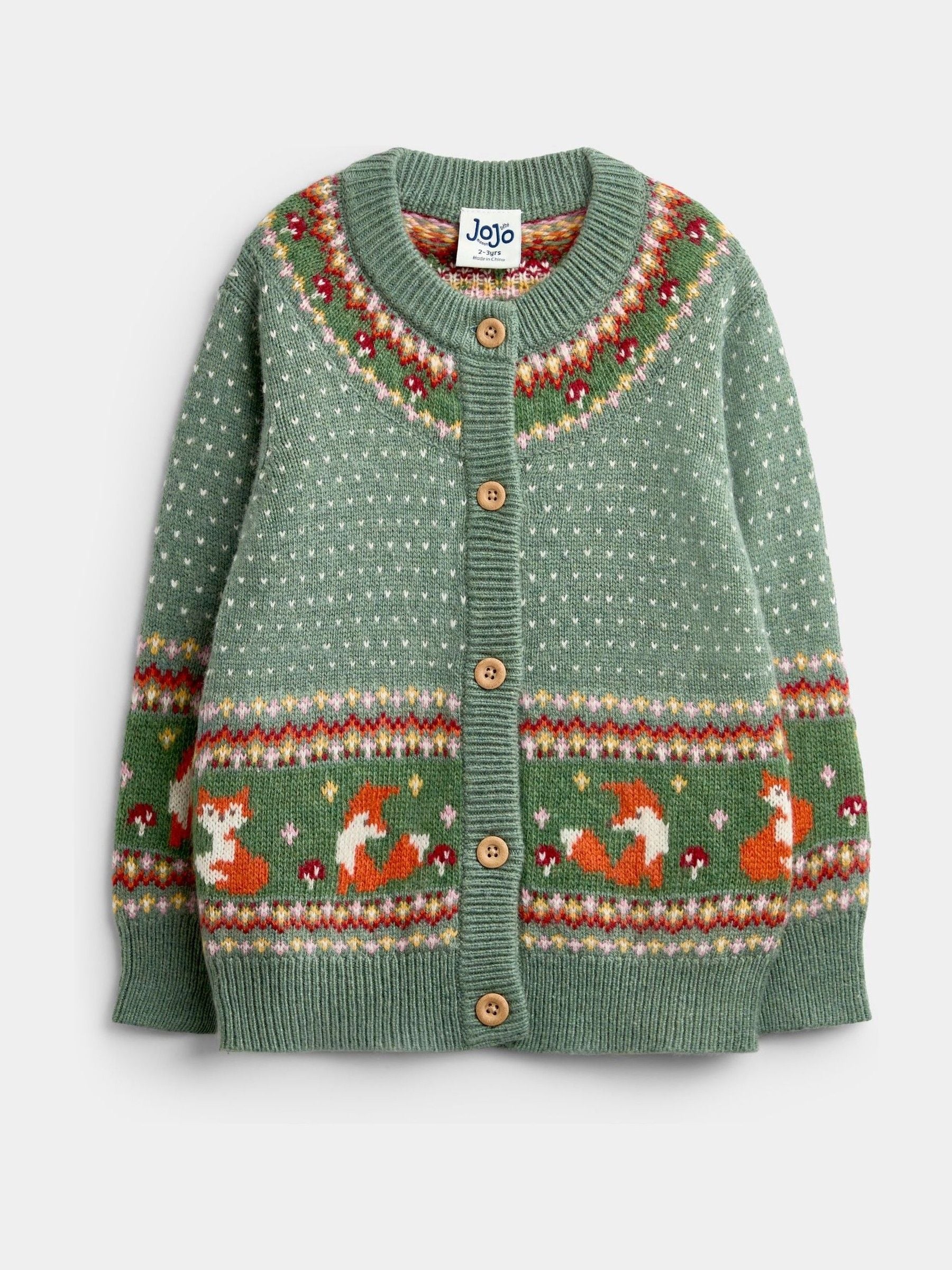 Sage Green Fox Fairisle Cardigan