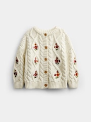 JoJo Maman Bébé Cream Floral Embroidered Chunky Cable Knit Cardigan - Image 1 of 4
