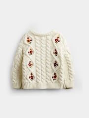 JoJo Maman Bébé Cream Floral Embroidered Chunky Cable Knit Cardigan - Image 2 of 4