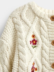 JoJo Maman Bébé Cream Floral Embroidered Chunky Cable Knit Cardigan - Image 3 of 4