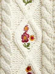 JoJo Maman Bébé Cream Floral Embroidered Chunky Cable Knit Cardigan - Image 4 of 4