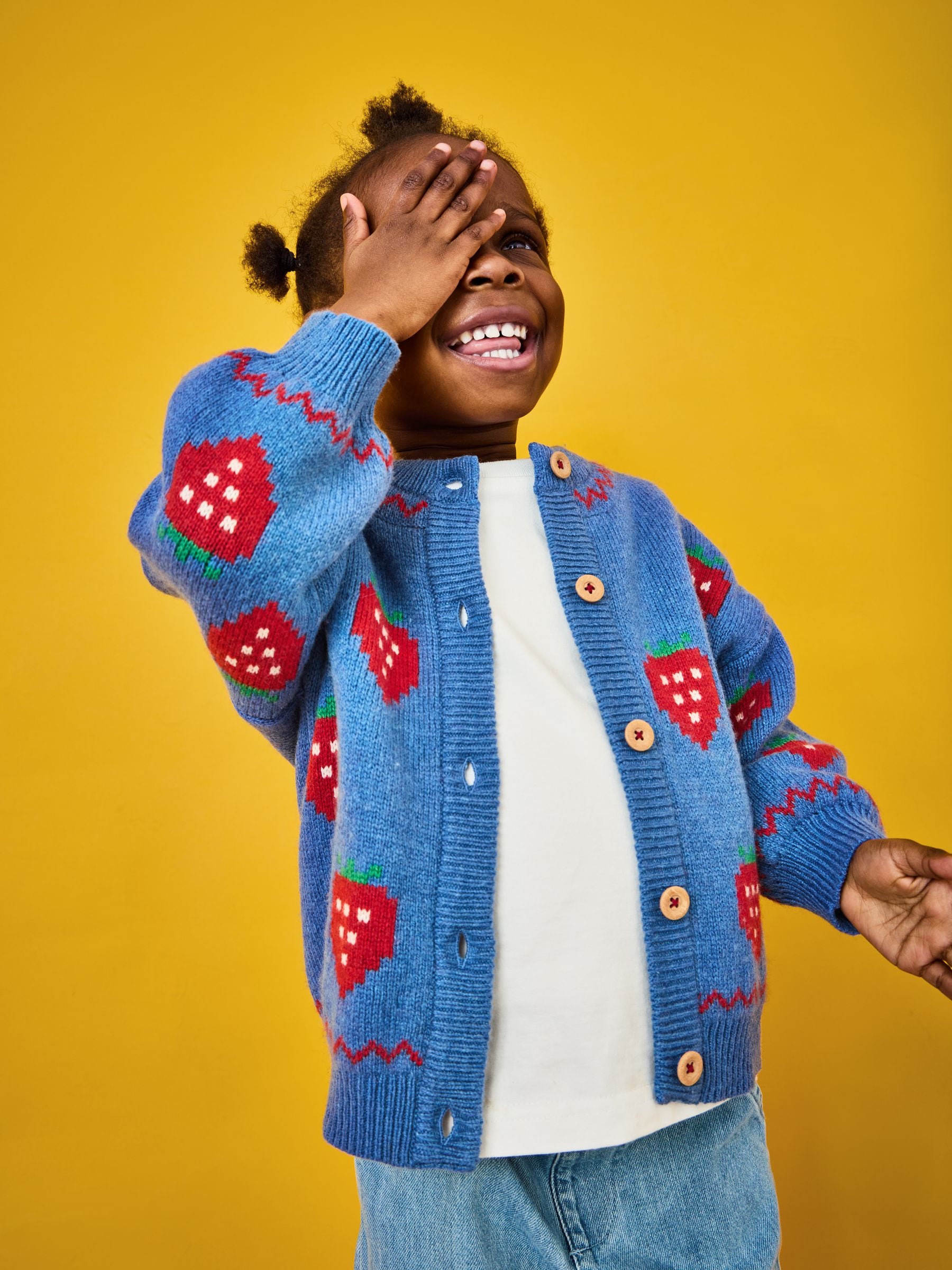Buy Jojo Maman Bébé Mid Blue Strawberry Knit Cardigan from the