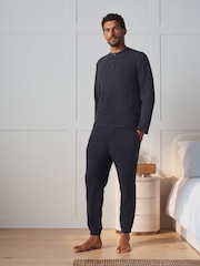 Charcoal Grey Grandad Collar Long Sleeve Waffle Pyjamas Set - Image 1 of 8