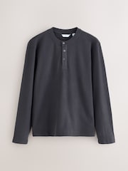Charcoal Grey Grandad Collar Long Sleeve Waffle Pyjamas Set - Image 10 of 15