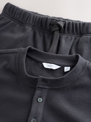 Charcoal Grey Grandad Collar Long Sleeve Waffle Pyjamas Set - Image 12 of 15