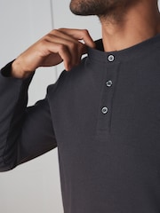 Charcoal Grey Grandad Collar Long Sleeve Waffle Pyjamas Set - Image 6 of 8