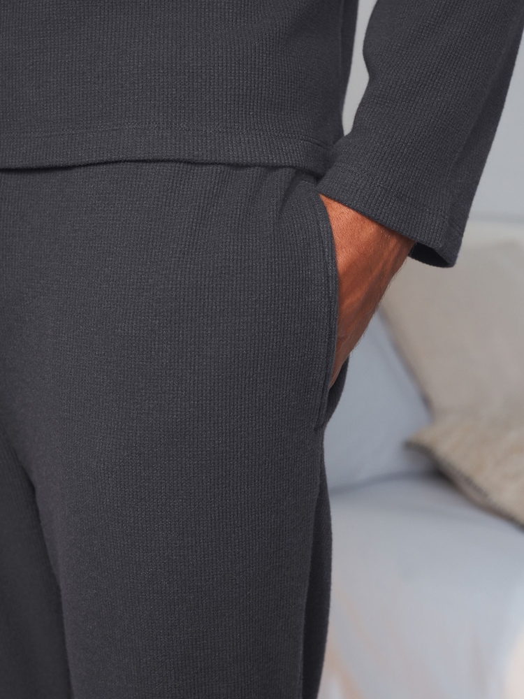 Charcoal Grey Grandad Collar Long Sleeve Waffle Pyjamas Set - Image 8 of 8 Charcoal Grey Grandad Collar Long Sleeve Waffle Pyjamas Set - Image 8 of 8