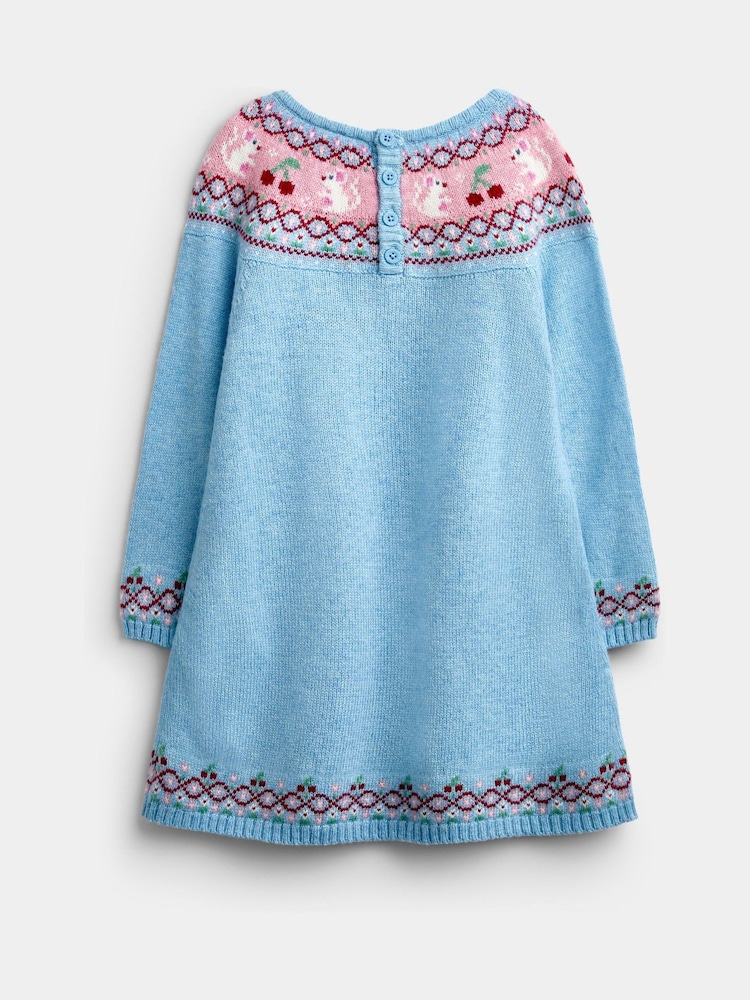 Jojo Maman Bébé Light Blue Mouse Fairisle Knitted Dress - Image 2 of 4