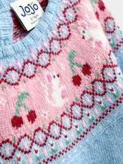 Jojo Maman Bébé Light Blue Mouse Fairisle Knitted Dress - Image 3 of 4