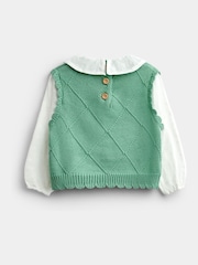 JoJo Maman Bébé Sage Green Cherry Woven & Knit Embroidered Collar Top - Image 2 of 4