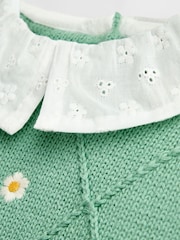 JoJo Maman Bébé Sage Green Cherry Woven & Knit Embroidered Collar Top - Image 3 of 4