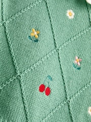 JoJo Maman Bébé Sage Green Cherry Woven & Knit Embroidered Collar Top - Image 4 of 4