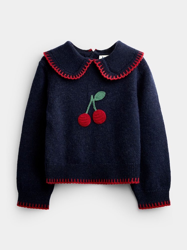 Jojo Maman Bébé Navy Blue Cherry Knit Jumper - Image 1 of 4 Jojo Maman Bébé Navy Blue Cherry Knit Jumper - Image 1 of 4