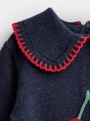 Jojo Maman Bébé Navy Blue Cherry Knit Jumper - Image 3 of 4
