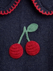 Jojo Maman Bébé Navy Blue Cherry Knit Jumper - Image 4 of 4