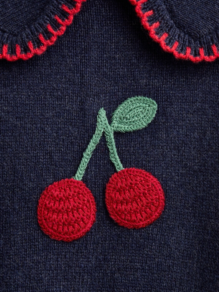 Jojo Maman Bébé Navy Blue Cherry Knit Jumper - Image 4 of 4 Jojo Maman Bébé Navy Blue Cherry Knit Jumper - Image 4 of 4