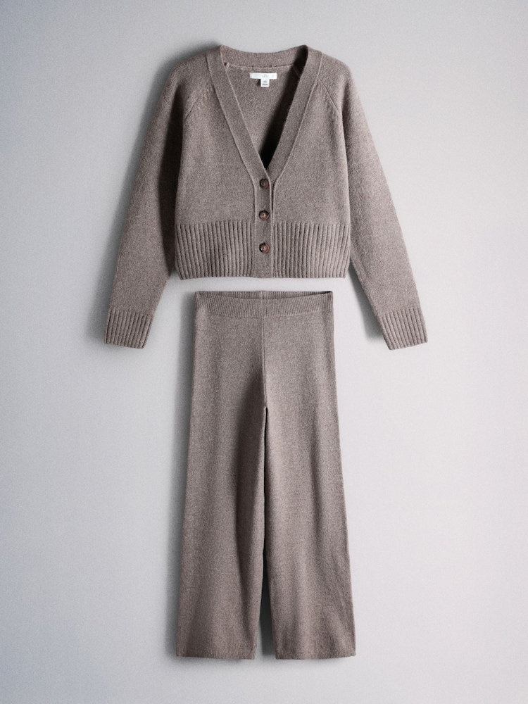 The Set Wool Blend Coord Cardigan & Legging Set Mink Marl/Brown - Image 1 of 5 The Set Wool Blend Coord Cardigan & Legging Set Mink Marl/Brown - Image 1 of 5