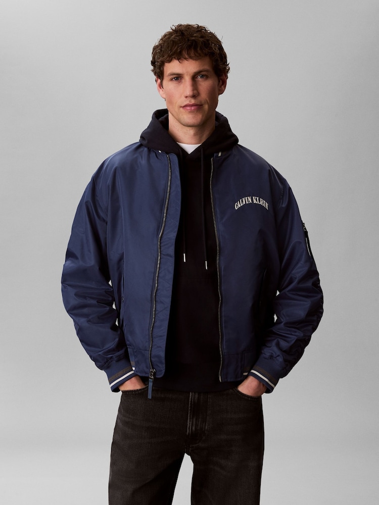 Calvin Klein Blue Varsity Logo Bomber Jacket - Image 2 of 6