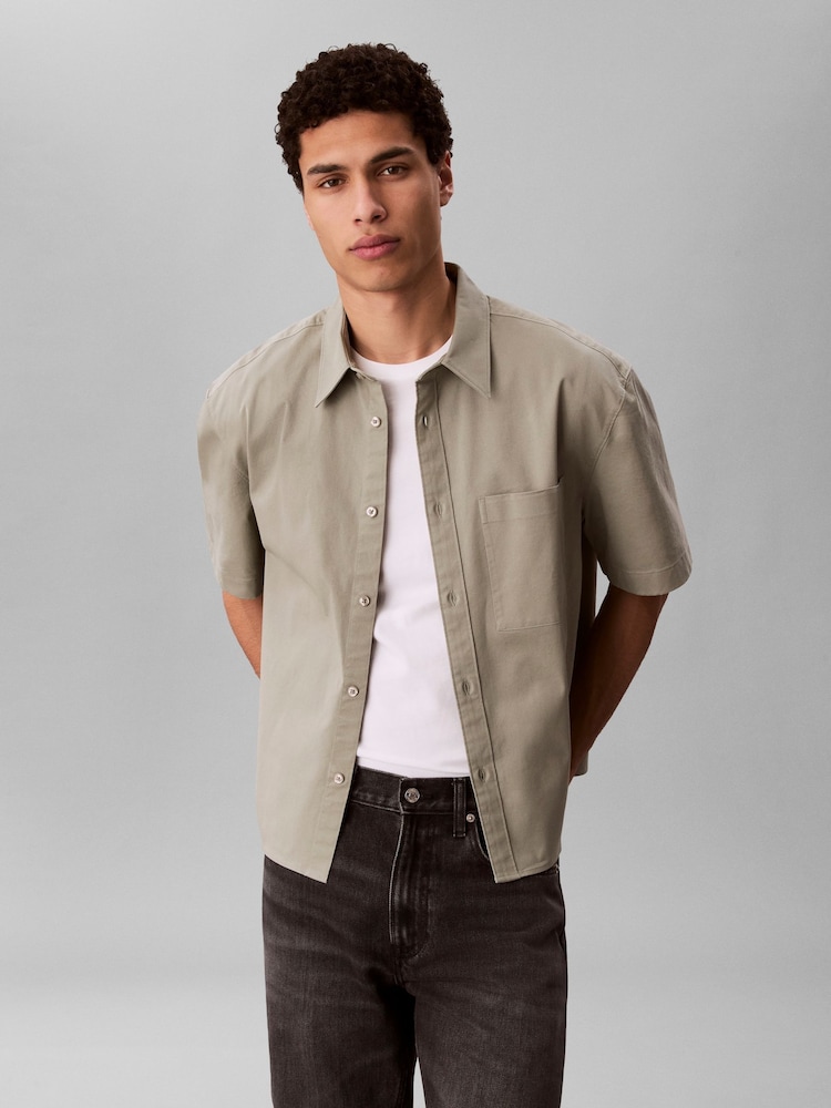 Calvin Klein Green Woven Cotton Stretch Shirt - Image 2 of 5