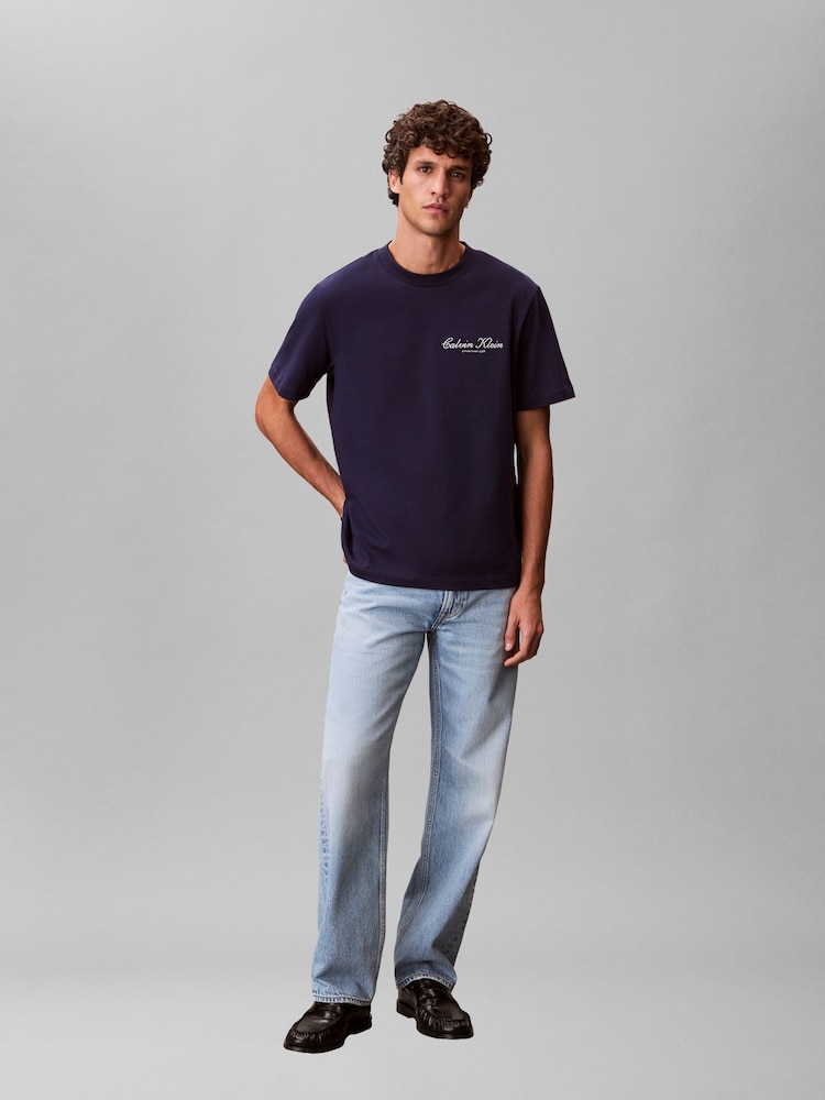Calvin Klein Blue Embroidered Logo T-Shirt - Image 1 of 5