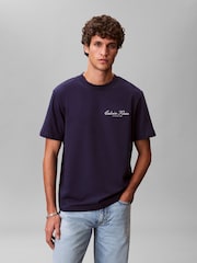 Calvin Klein Blue Embroidered Logo T-Shirt - Image 2 of 5