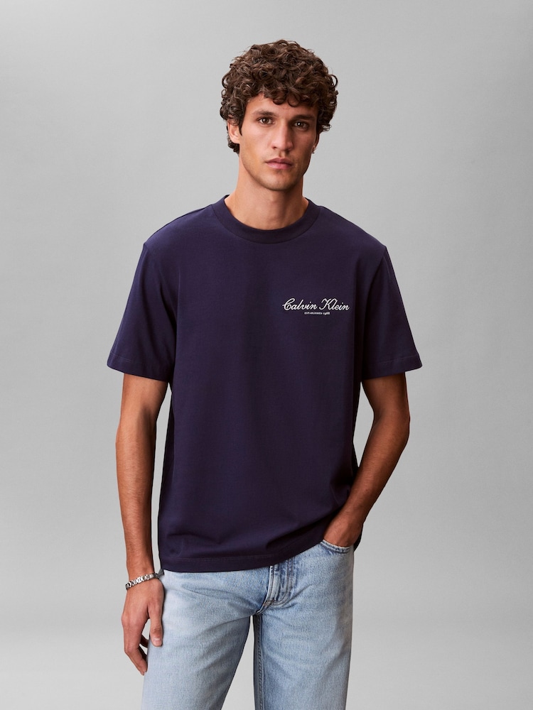 Calvin Klein Blue Embroidered Logo T-Shirt - Image 2 of 5