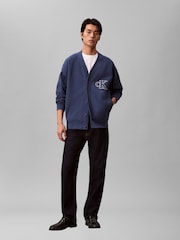 Calvin Klein Blue Double Rib Logo Cardigan - Image 1 of 5