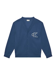 Calvin Klein Blue Double Rib Logo Cardigan - Image 5 of 5