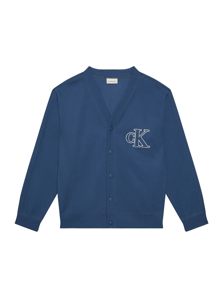 Calvin Klein Blue Double Rib Logo Cardigan - Image 5 of 5