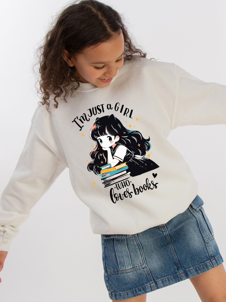 Brands In White K-Pop Girl Loves Books Sweat Top - Image 1 of 5 Brands In White K-Pop Girl Loves Books Sweat Top - Image 1 of 5