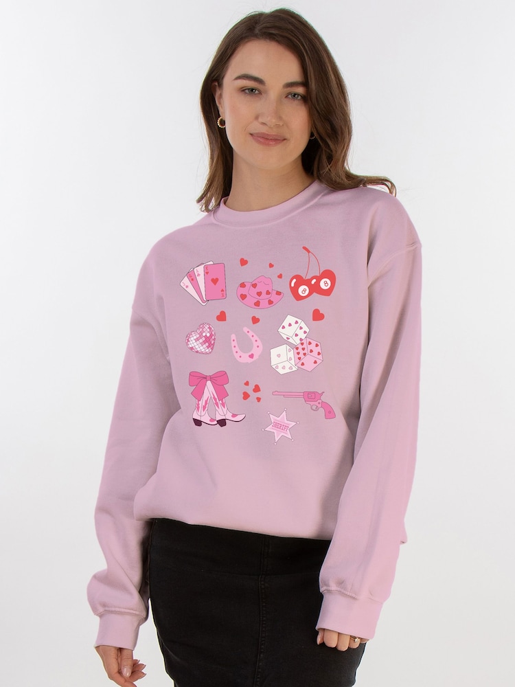 Brands In Pink Valentine's Day Cowgirl Sweat Top - Image 1 of 5
