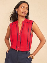 Rojo - Love & Roses Contrast Tipping Detail Sleeveless Blouse - Imagen 1 de 4