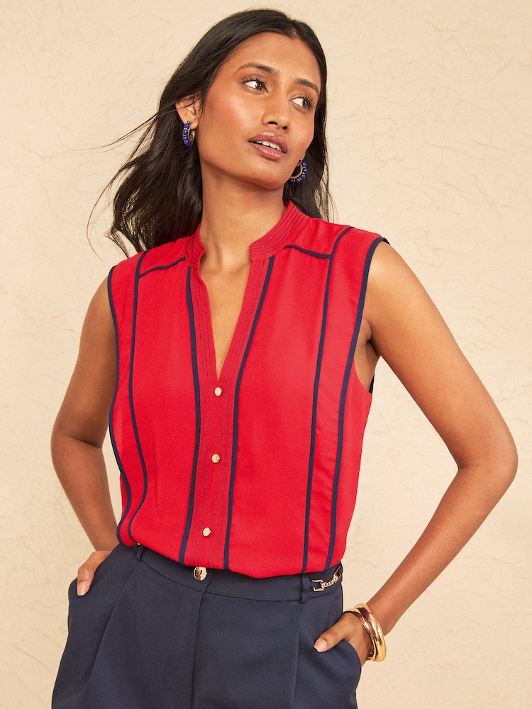 Rojo - Love & Roses Contrast Tipping Detail Sleeveless Blouse - Imagen 1 de 4 Rojo - Love & Roses Contrast Tipping Detail Sleeveless Blouse - Imagen 1 de 4