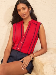 Rojo - Love & Roses Contrast Tipping Detail Sleeveless Blouse - Imagen 4 de 4