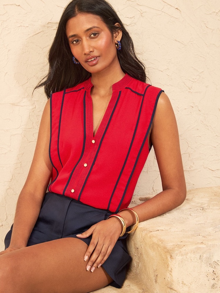Rojo - Love & Roses Contrast Tipping Detail Sleeveless Blouse - Imagen 4 de 4 Rojo - Love & Roses Contrast Tipping Detail Sleeveless Blouse - Imagen 4 de 4