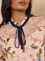 Love & Roses Blush Floral Lace Detail Blouse - Image 2 of 4