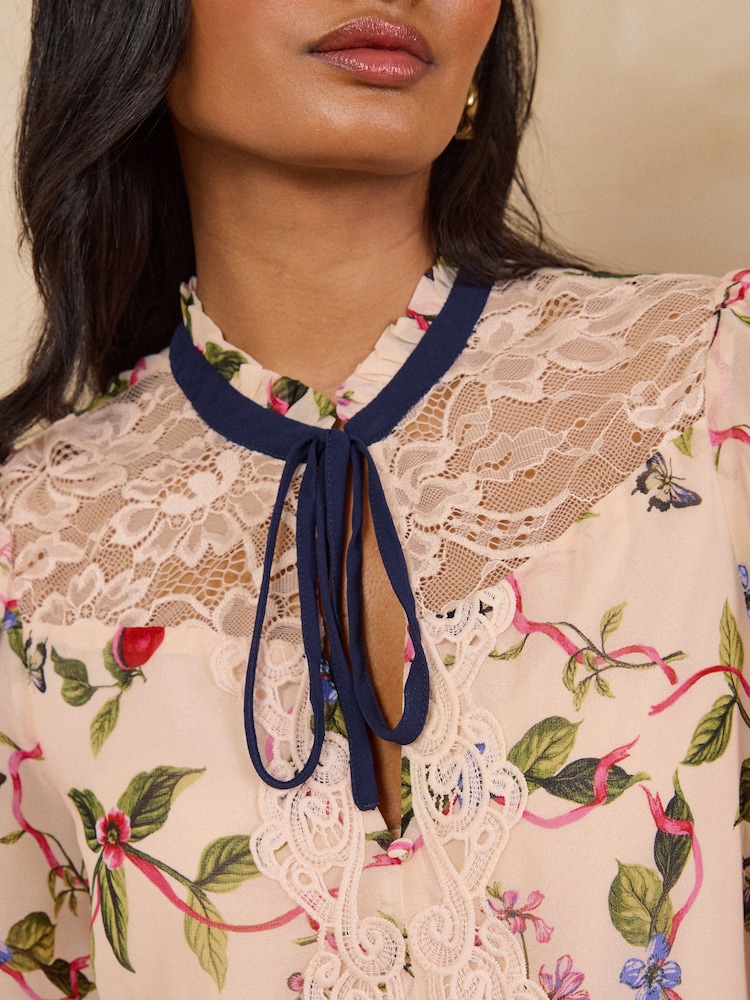 Love & Roses Blush Floral Lace Detail Blouse - Image 2 of 4 Love & Roses Blush Floral Lace Detail Blouse - Image 2 of 4