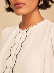 Love & Roses Ivory 3/4 Sleeve Scallop Detail Blouse - Image 2 of 4