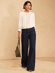 Love & Roses Ivory 3/4 Sleeve Scallop Detail Blouse - Image 3 of 4