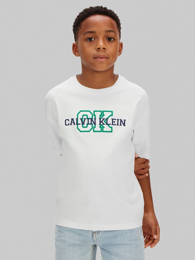 Calvin Klein Blue Short Sleeve Cotton T-Shirt - Image 1 of 5 Calvin Klein Blue Short Sleeve Cotton T-Shirt - Image 1 of 5