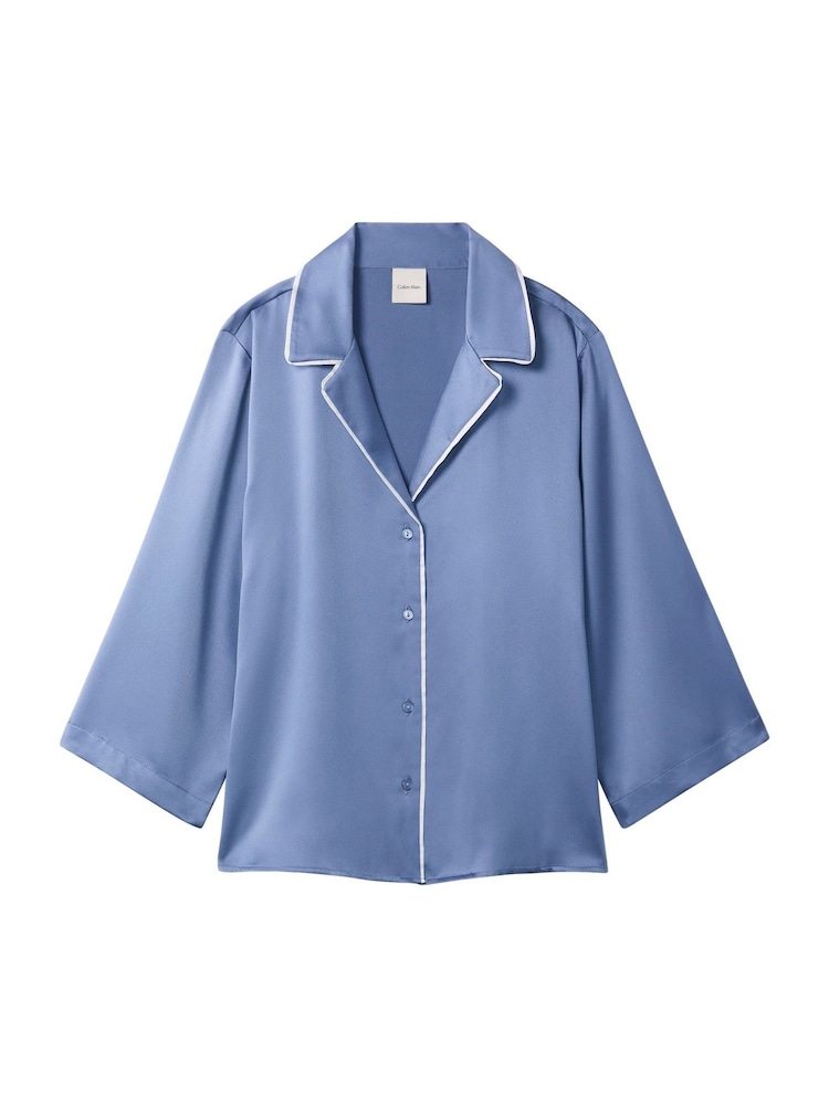 Blå - Calvin Klein Sateng Lounge Pyjamasskjorte - Bilde 1 av 1