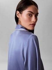Calvin Klein Blue Satin Lounge  Pyjama Shirt - Image 4 of 6