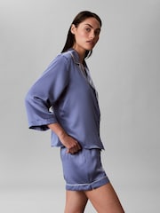 Calvin Klein Blue Satin Lounge  Pyjama Shirt - Image 5 of 6