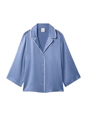 Calvin Klein Blue Satin Lounge  Pyjama Shirt - Image 6 of 6